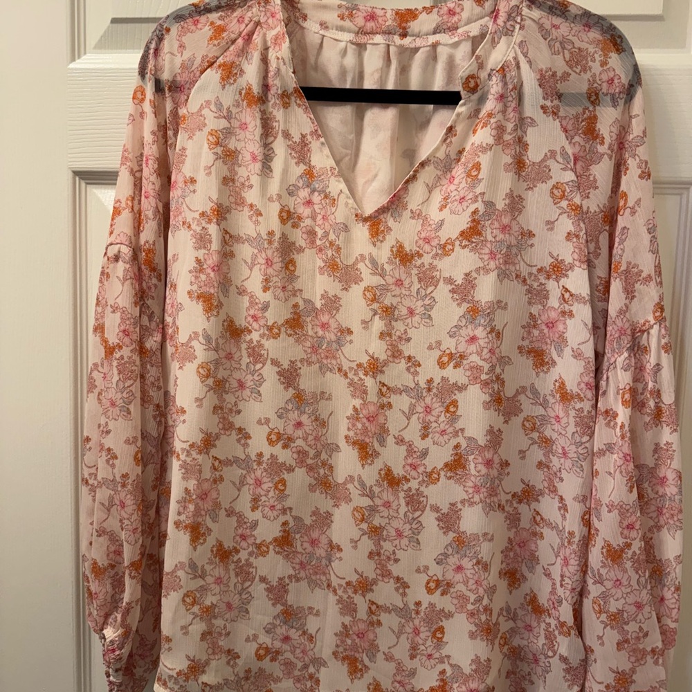 Relaxed Floral Pink 3/4 Sleeve Blouse